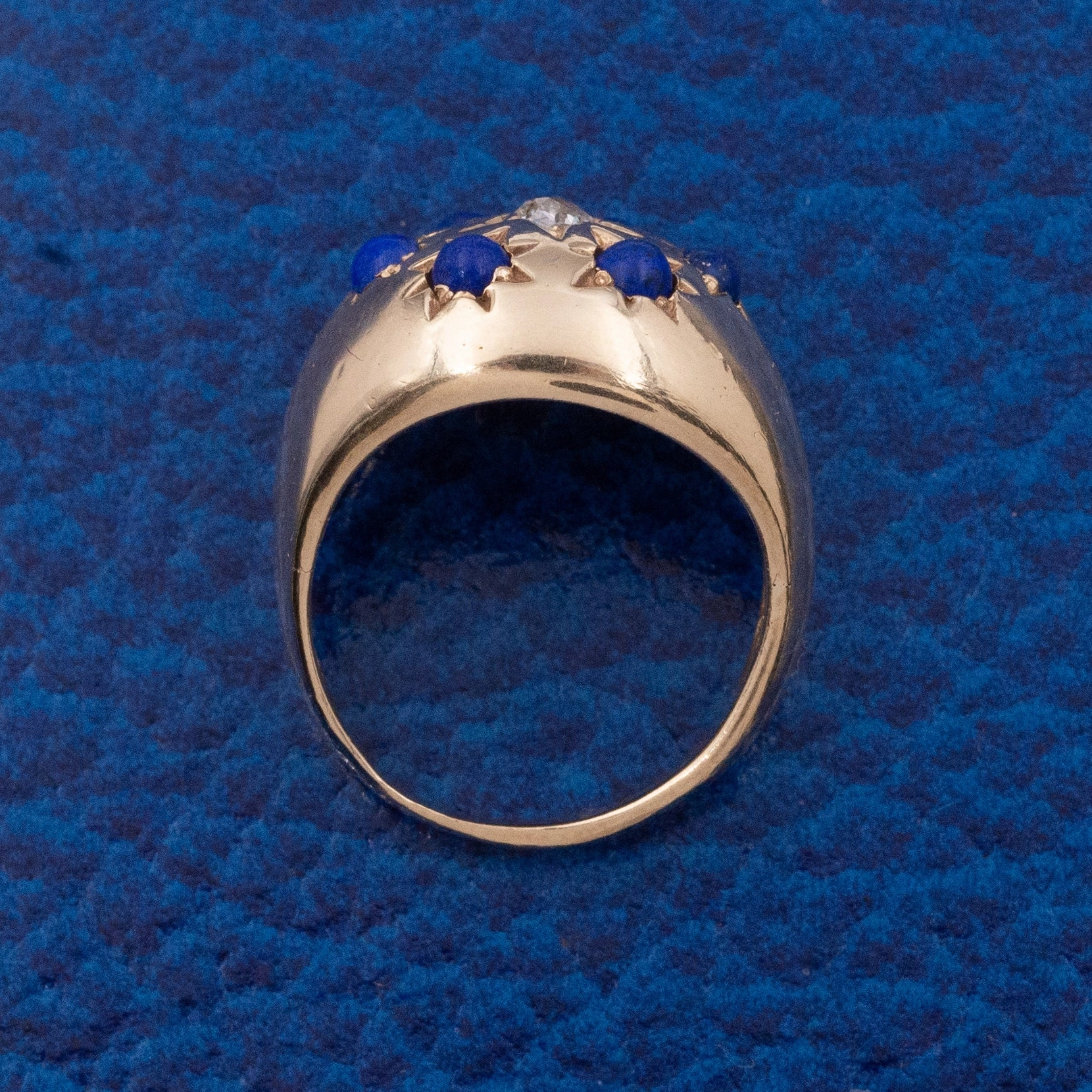 Old Mine-Cut Diamond & Lapis Bombé Ring