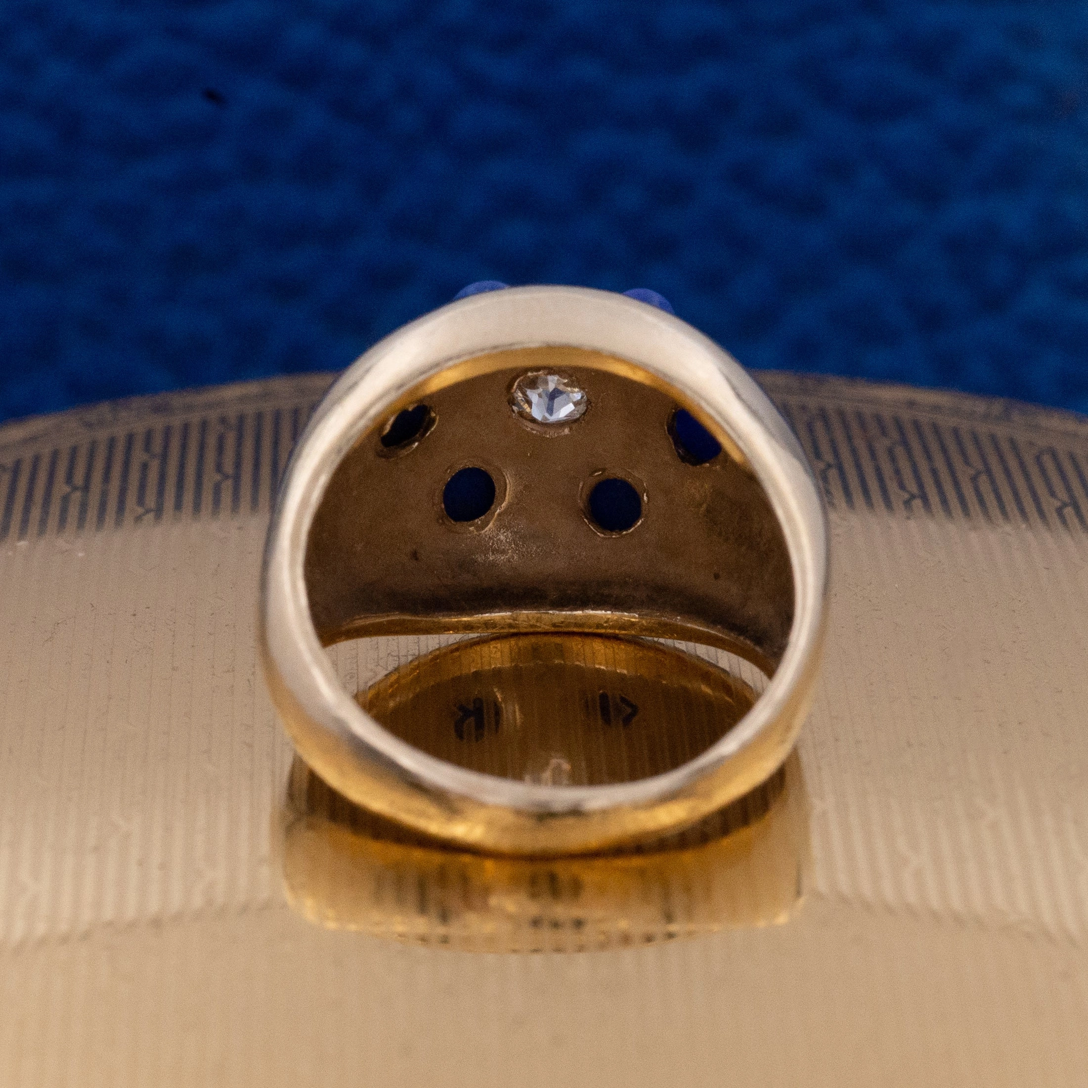 Old Mine-Cut Diamond & Lapis Bombé Ring
