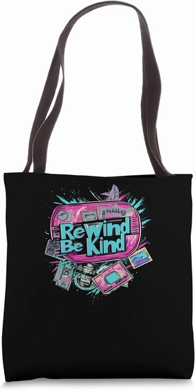 Old-School VCR "Be Kind, Rewind" 80s Video Rental Nostalgia Tote Bag