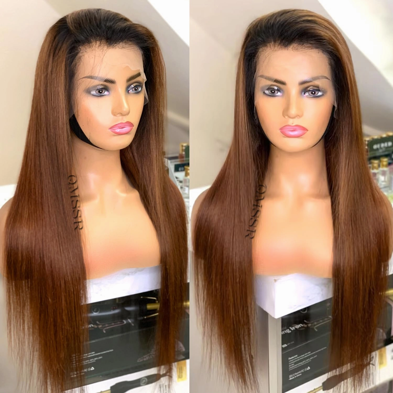 Ombre Brown Hair Synthetic Lace Front Wigs 13x3 Glueless HD Lace Front Wigs Pre Plucked Long Straight Wigs for Black Women