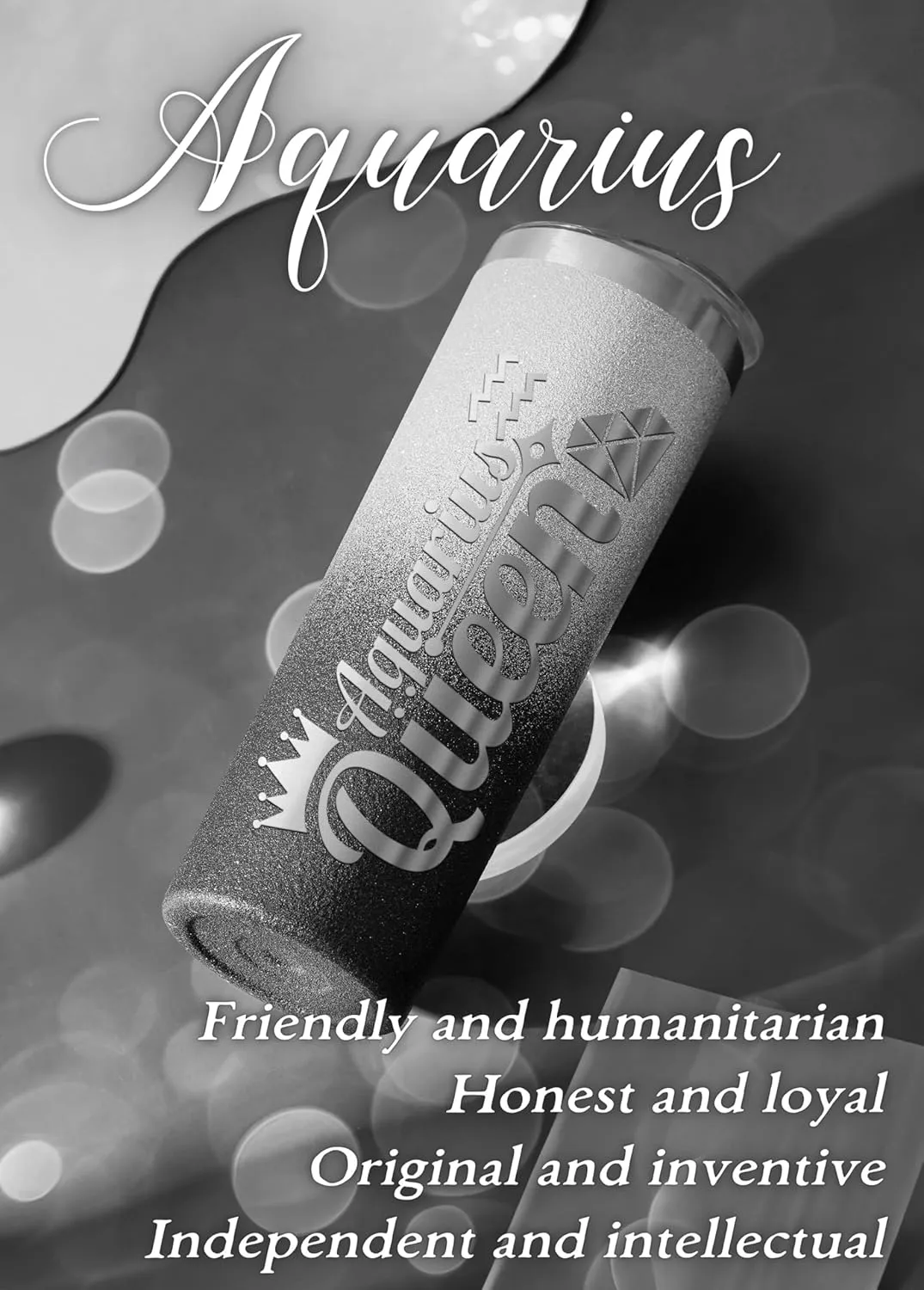 Onebttl Zodiac Gifts for Women, Best Friend Birthday Gifts for Her, 20oz Stainless Steel Tumbler, Engraved Logo Black and Silver, Aquarius