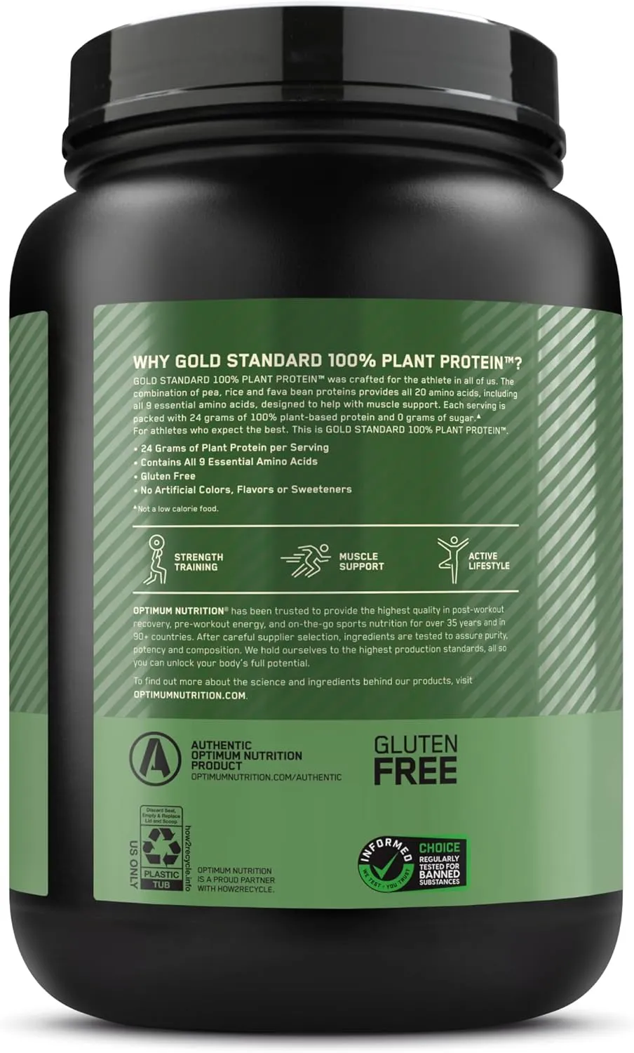 Optimum Nutrition Gold Standard 100% Plant Based Protein Powder, Gluten Free, Vegan Protein for Muscle Support and Recovery with Amino Acids - Rich Chocolate Fudge, 20 Servings (Packaging May Vary)