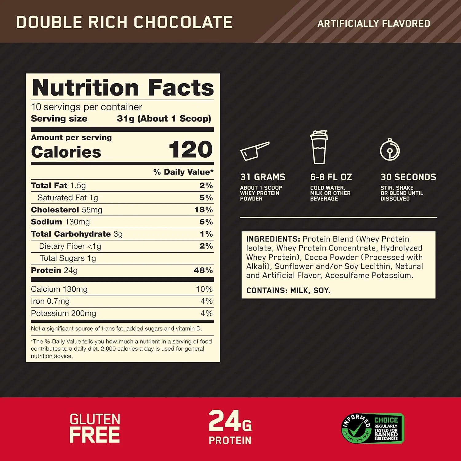 Optimum Nutrition Gold Standard 100% Whey Protein Powder, Double Rich Chocolate, 0.68 Pound (Pack of 1)