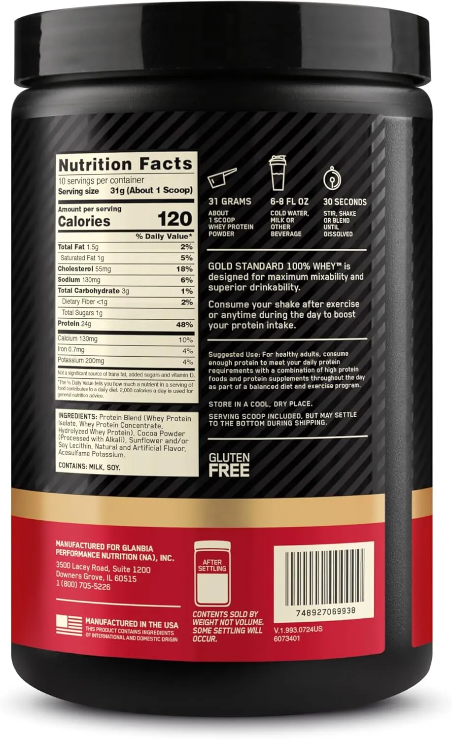 Optimum Nutrition Gold Standard 100% Whey Protein Powder, Double Rich Chocolate, 0.68 Pound (Pack of 1)