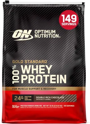 Optimum Nutrition Gold Standard 100% Whey Protein Powder, Double Rich Chocolate, 10 Pound (Packaging May Vary)