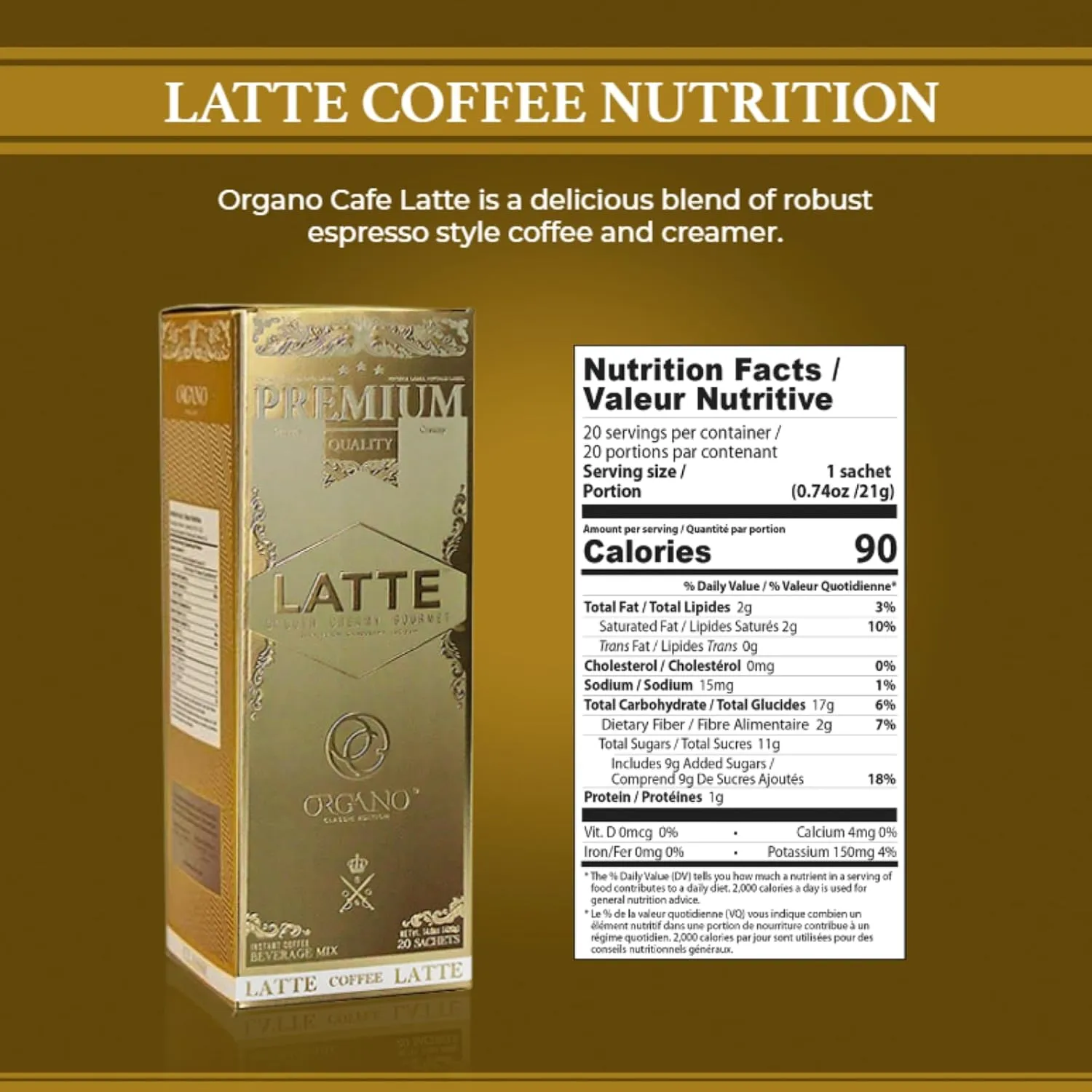 ORGANO 3 boxes Gourmet Cafe Latte, 100% Certified Ganoderma Lucidum (60 Sachets)