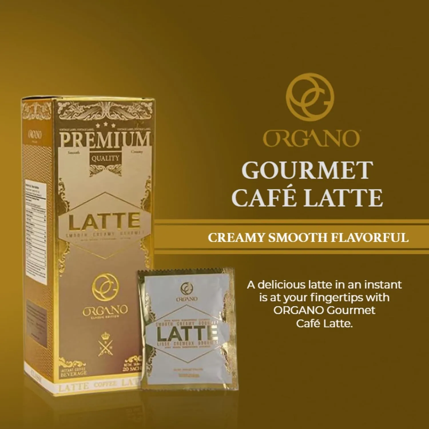 ORGANO 3 boxes Gourmet Cafe Latte, 100% Certified Ganoderma Lucidum (60 Sachets)