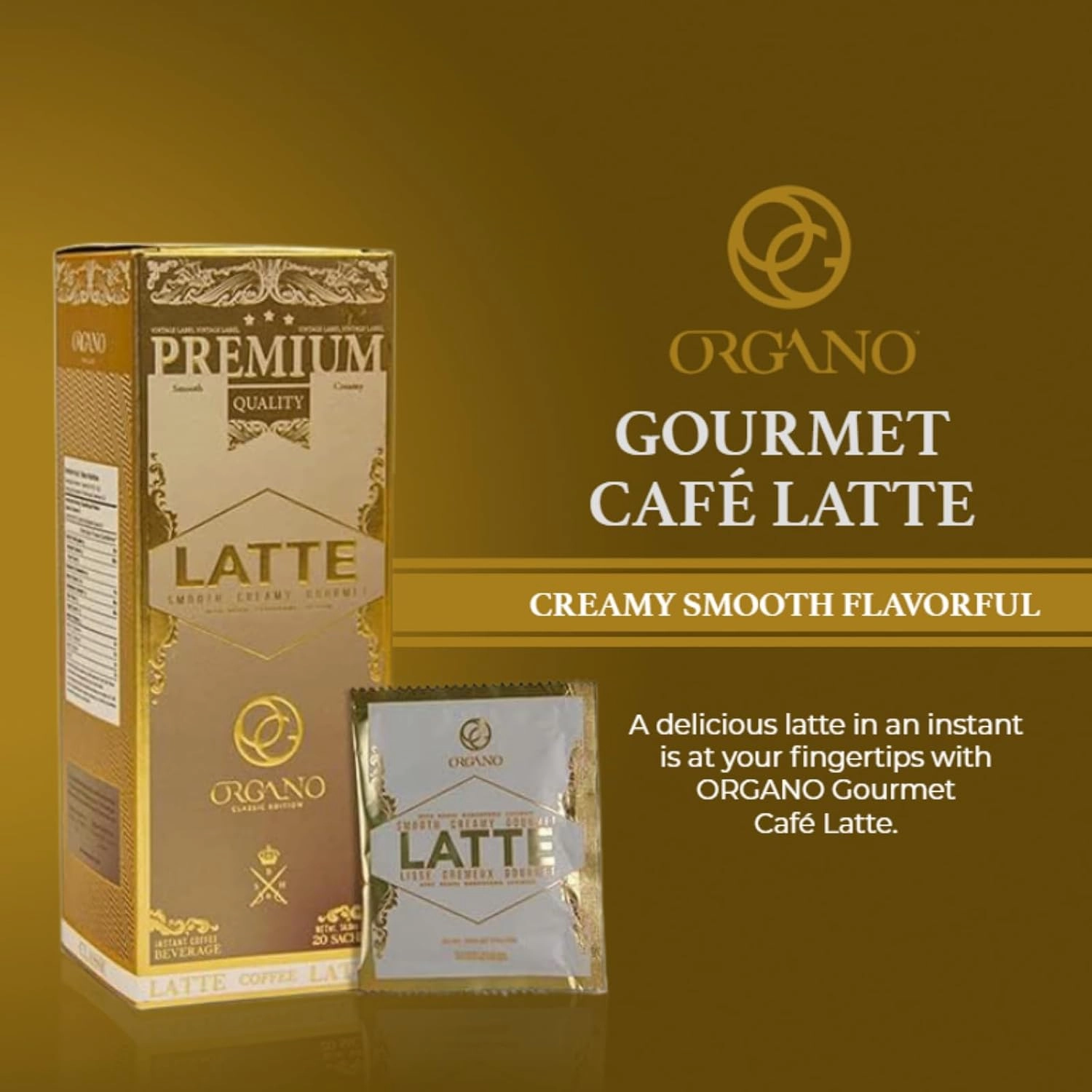 ORGANO Gourmet Cafe Latte, 100% Certified Ganoderma Lucidum (20 Sachets)