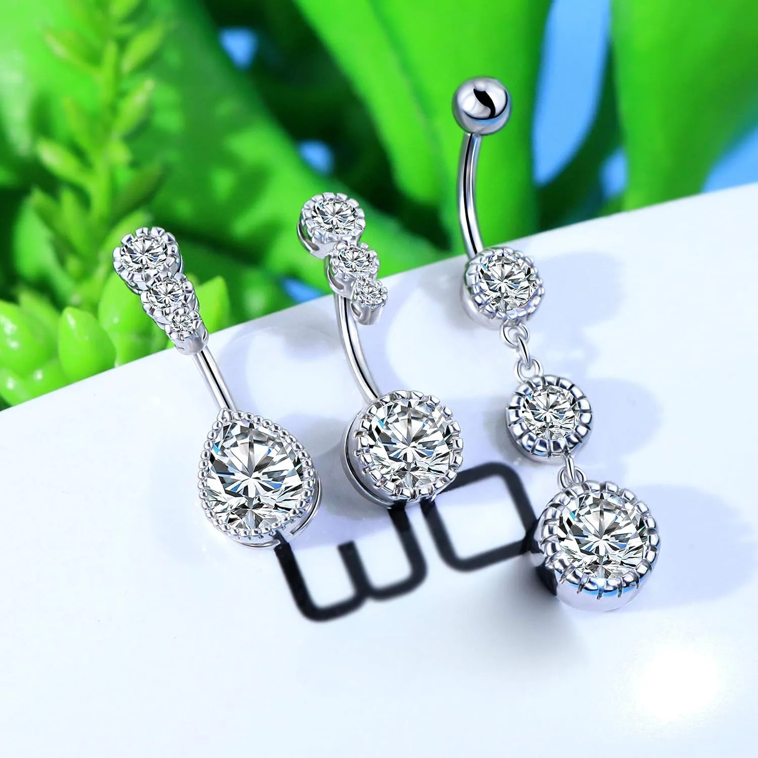 OUFER 3PCS Belly Button Rings, Clear CZ 316L Surgical Steel 14G Belly Rings Dangle Navel Rings Belly Rings Belly Piercing Jewelry