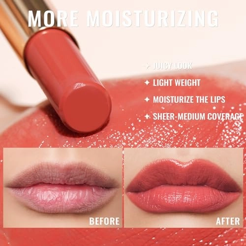 Oulac Moisturizing Shine Lipstick Red for Women - 2 in 1 Glossy Red Tinted Lip Balm, Hydrating Summer Lipstick for Dry Lips,Shine Juicy Finish Vegan 2.2g/0.07oz (16)
