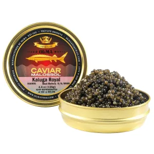 OVERNIGHT SHIPPING- OLMA Kaluga Sturgeon Black Caviar - Large Pearly Grains, Smooth Flavor, Superior Grade - 4.4 oz / 125 g