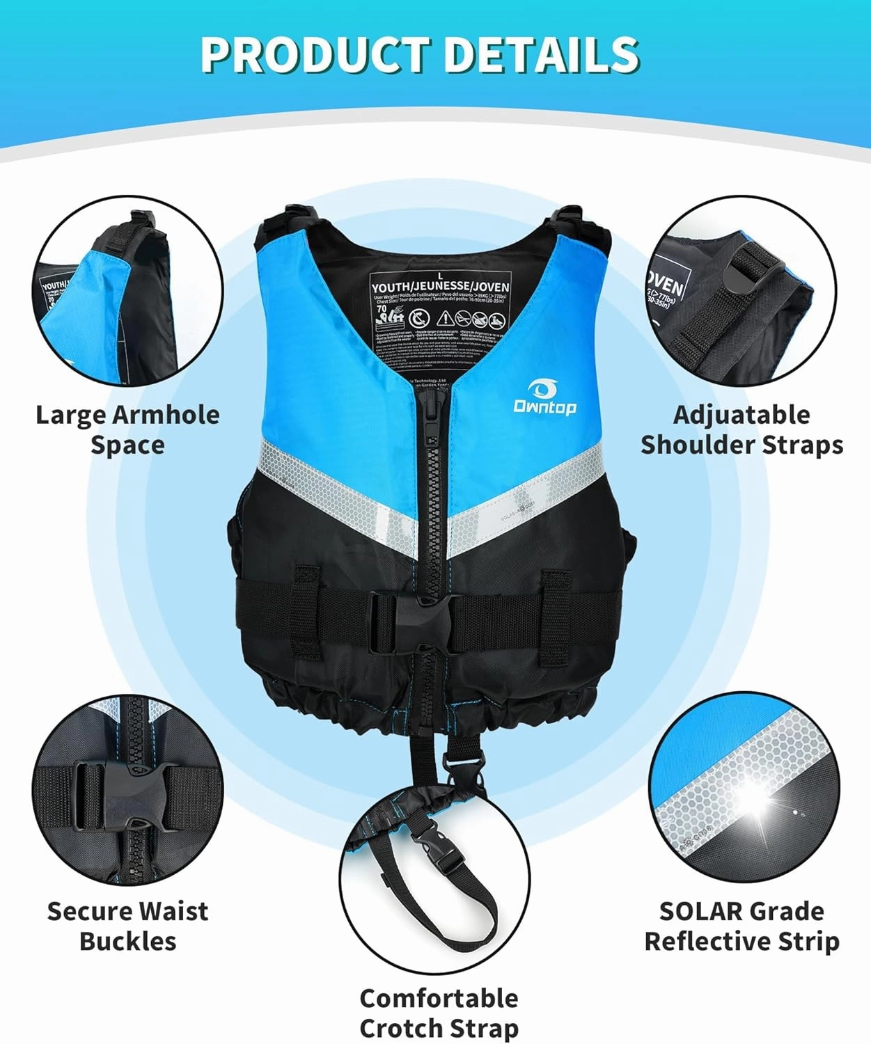 Owntop Swim Jacket Kids Adults | Super-Thin & Lightweight | Comfortable Crotch Strap | Easy-to-spot Colors | Swimming Training, Kayak, Boating