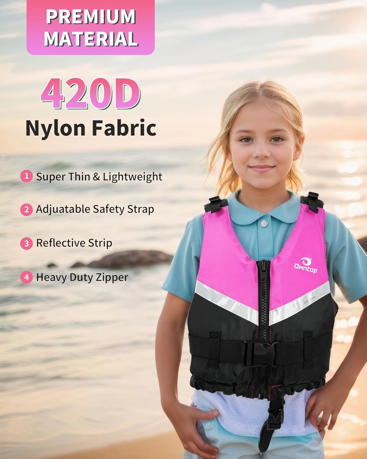 Owntop Swim Jacket Kids Adults | Super-Thin & Lightweight | Comfortable Crotch Strap | Easy-to-spot Colors | Swimming Training, Kayak, Boating