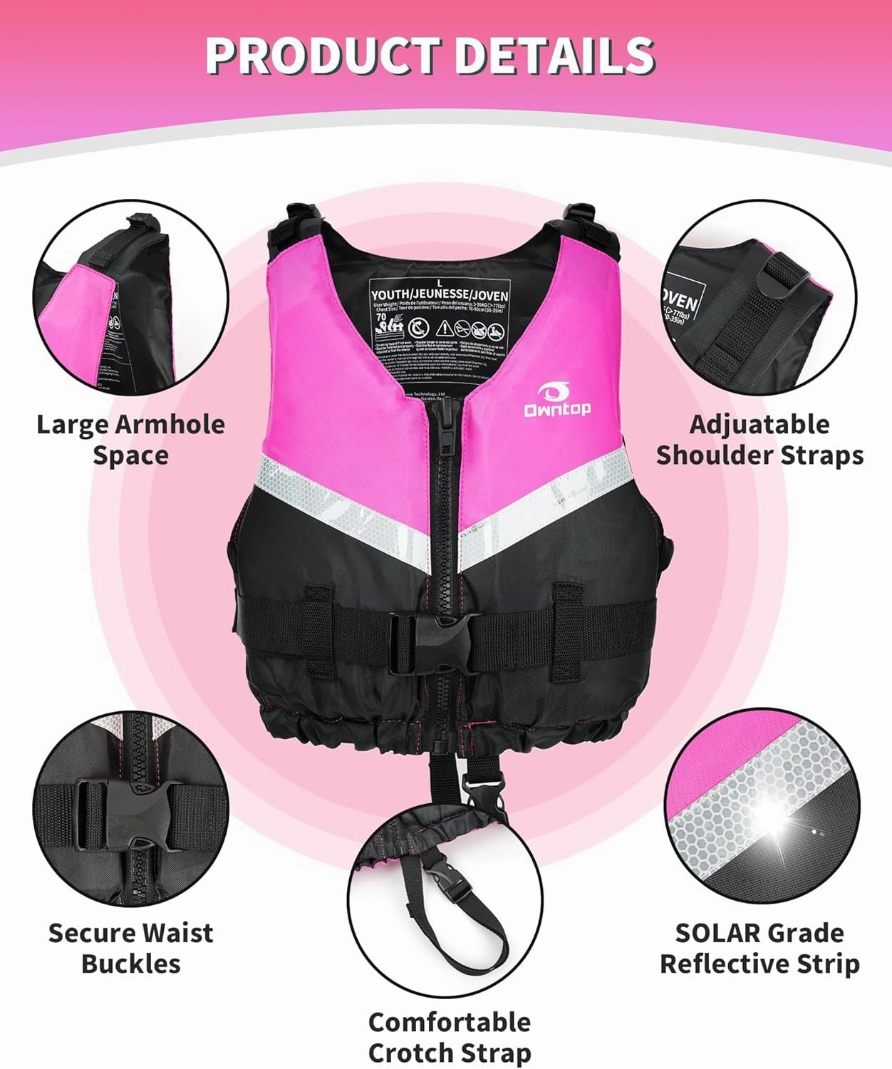 Owntop Swim Jacket Kids Adults | Super-Thin & Lightweight | Comfortable Crotch Strap | Easy-to-spot Colors | Swimming Training, Kayak, Boating