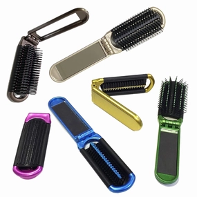 Pack of 4 Hair Brushes, Folding Hair Brush with Mirror, Compact Pocket Size Travel Hair Brush for Women, Men, Kids, and Girls (Assorted Colors, 4-Pack) INNOVARIX