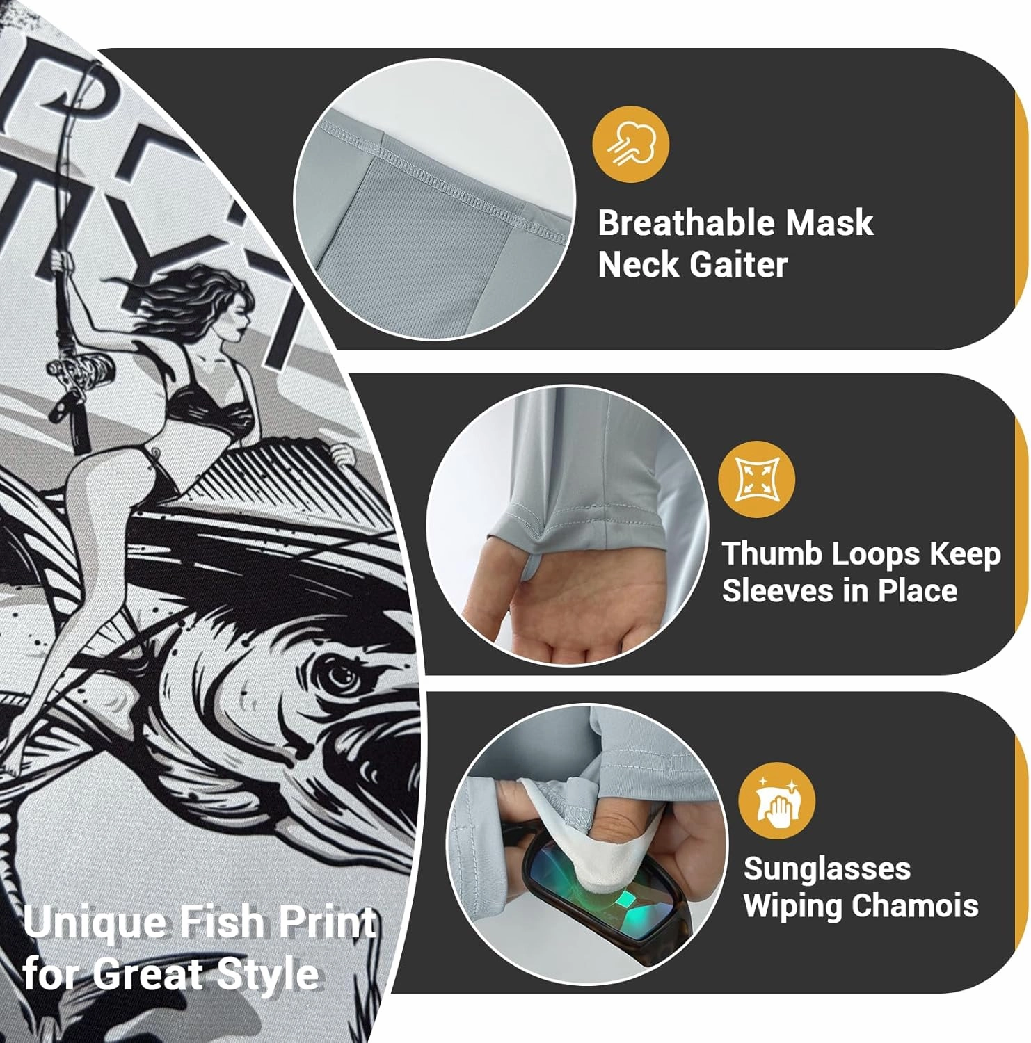 Palmyth Fishing Shirts for Men Long Sleeve Sun Protection Fishing Hoodie UPF 50  UV Hooded Shirt Neck Gaiter