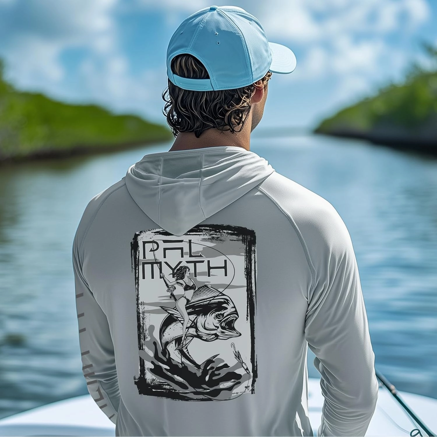 Palmyth Fishing Shirts for Men Long Sleeve Sun Protection Fishing Hoodie UPF 50  UV Hooded Shirt Neck Gaiter