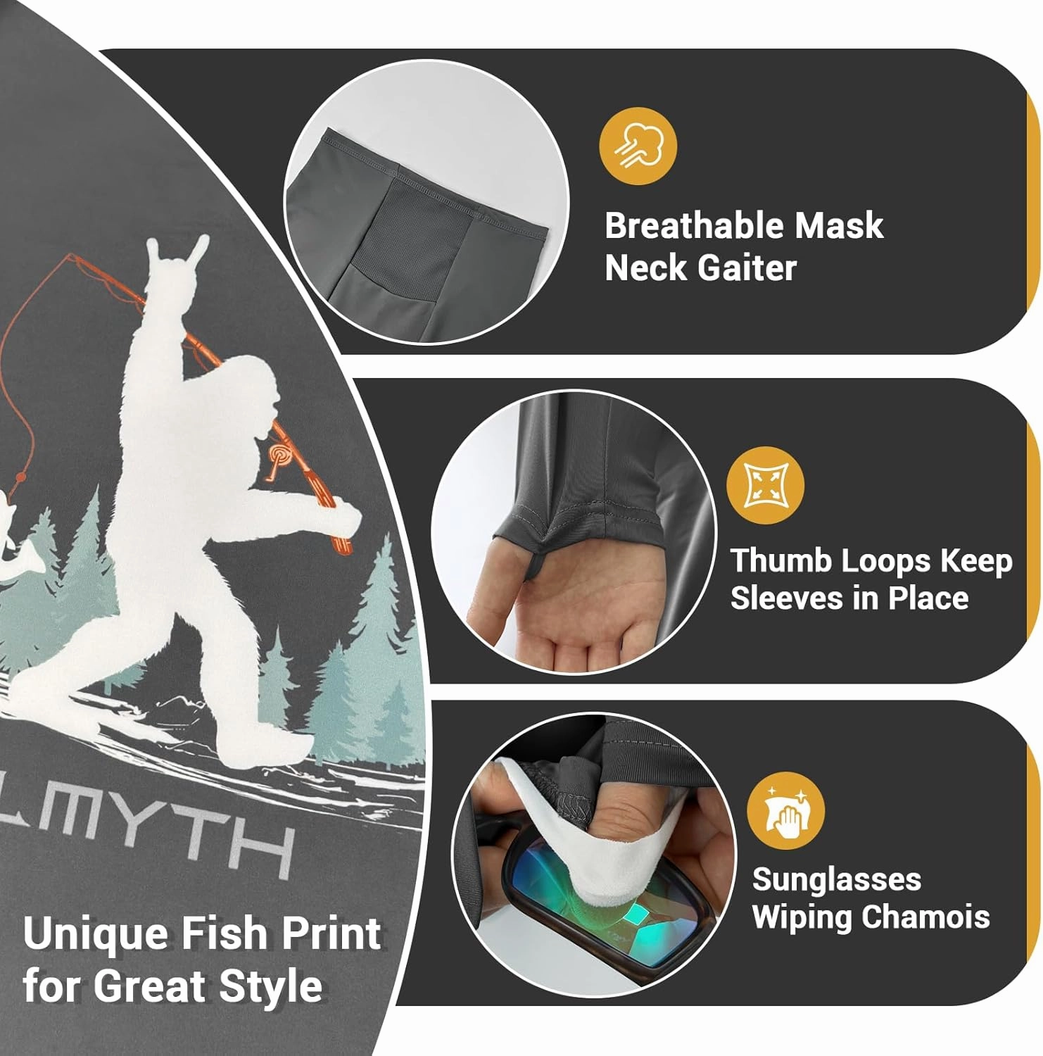 Palmyth Fishing Shirts for Men Long Sleeve Sun Protection Fishing Hoodie UPF 50  UV Hooded Shirt Neck Gaiter