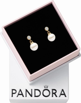 PANDORA Timeless Treated Freshwater Cultured Pearl & Stone Drop Earrings - Gift for Her - 14k Gold-Plated Earrings with Treated Freshwater Cultured Pearl - With Gift Box