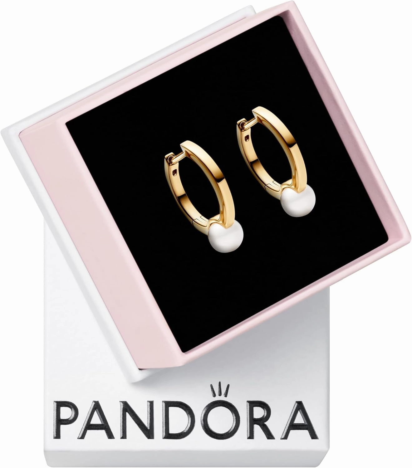 PANDORA Timeless Treated Freshwater Cultured Pearl Hoop Earrings - Gift for Her - 14k Gold-Plated Earrings with Treated freshwater Cultured Pearl - With Gift Box