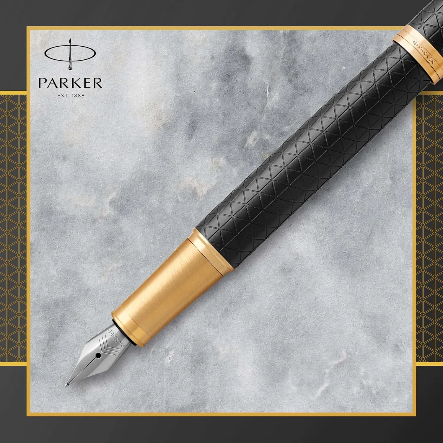 PARKER IM Fountain Pen, Premium Black, Fine Nib with Blue Ink Refill (1931646)
