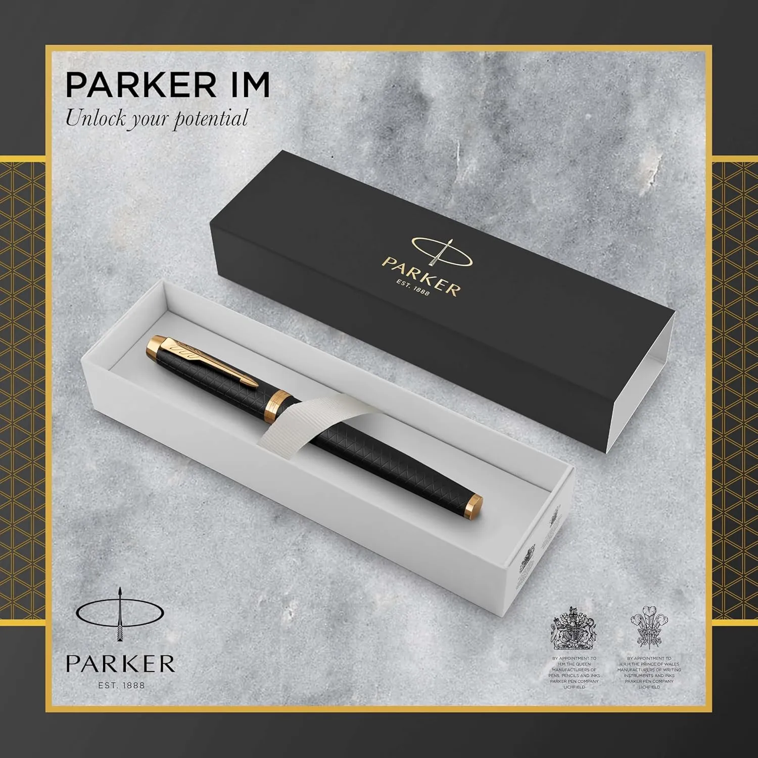 PARKER IM Fountain Pen, Premium Black, Fine Nib with Blue Ink Refill (1931646)