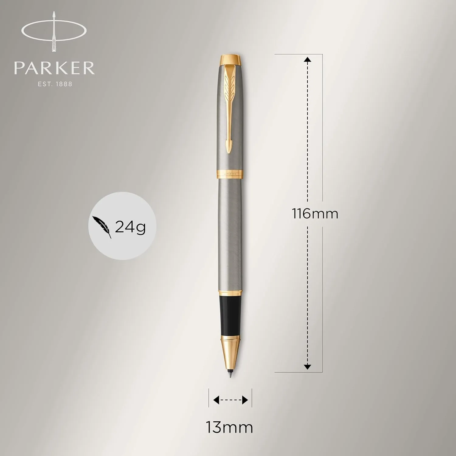 PARKER IM Rollerball Pen, Brushed Metal with Fine Point Black Ink Refill, Gift Box (1931663)