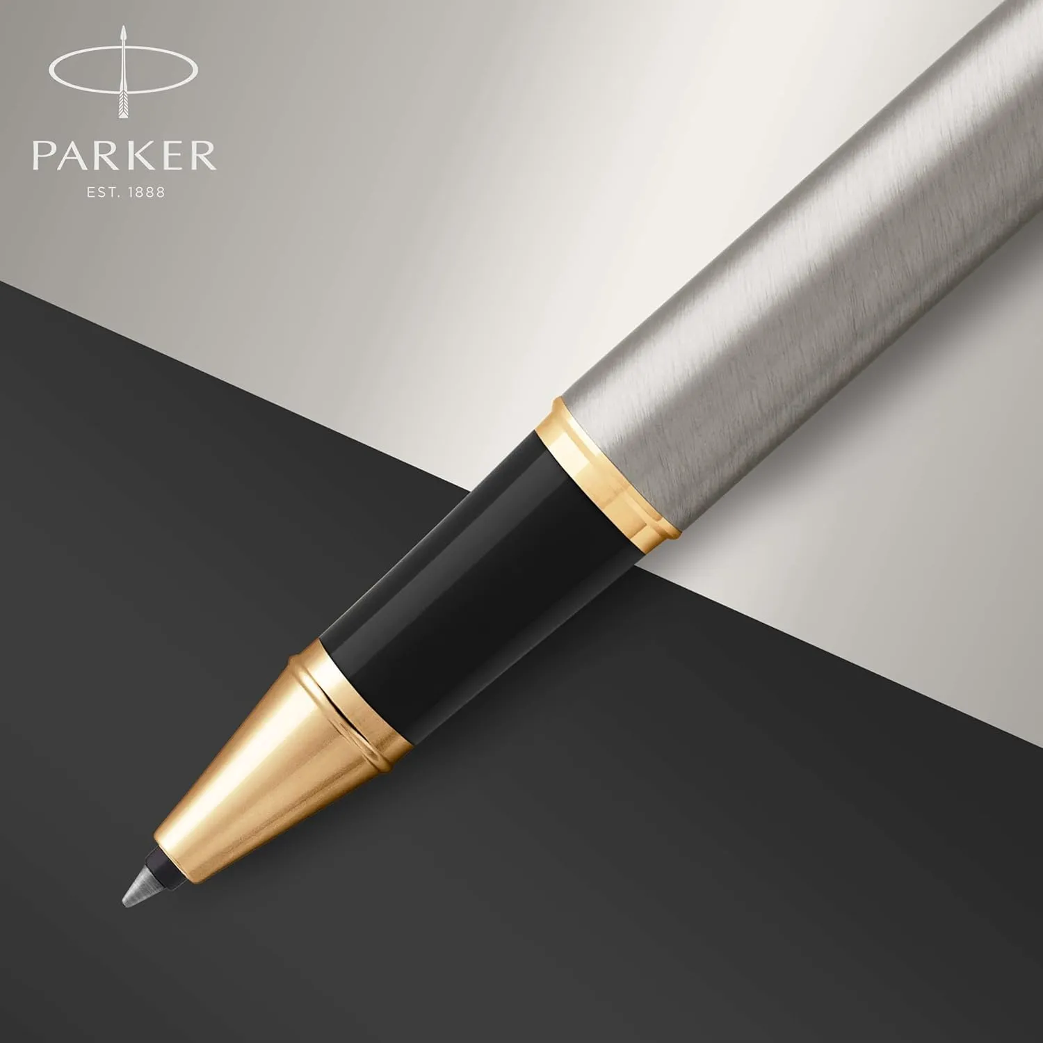 PARKER IM Rollerball Pen, Brushed Metal with Fine Point Black Ink Refill, Gift Box (1931663)