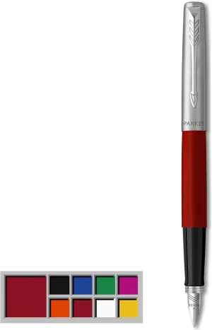 Parker Jotter Originals Fountain Pen, Classic Red Finish, Medium Nib, Blue & Black Ink