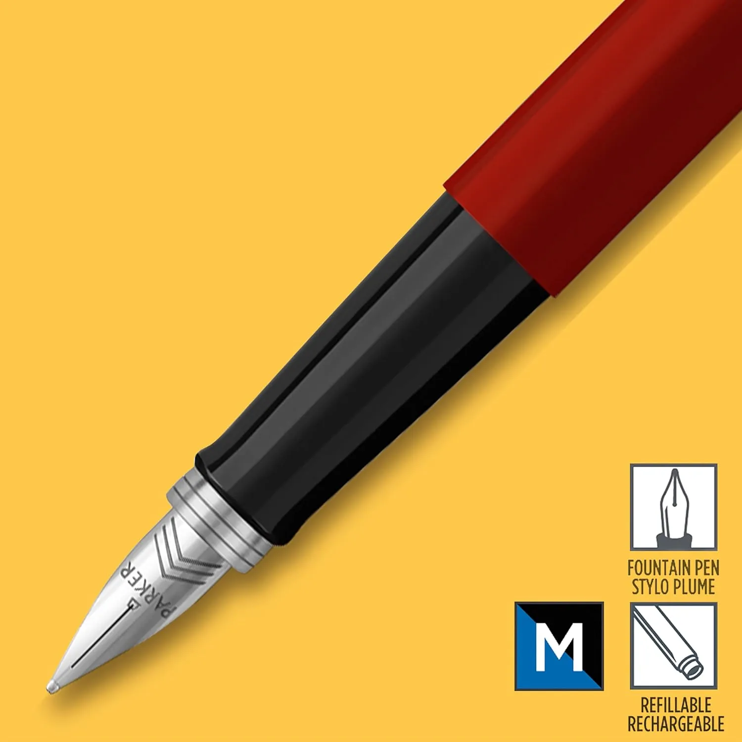 Parker Jotter Originals Fountain Pen, Classic Red Finish, Medium Nib, Blue & Black Ink