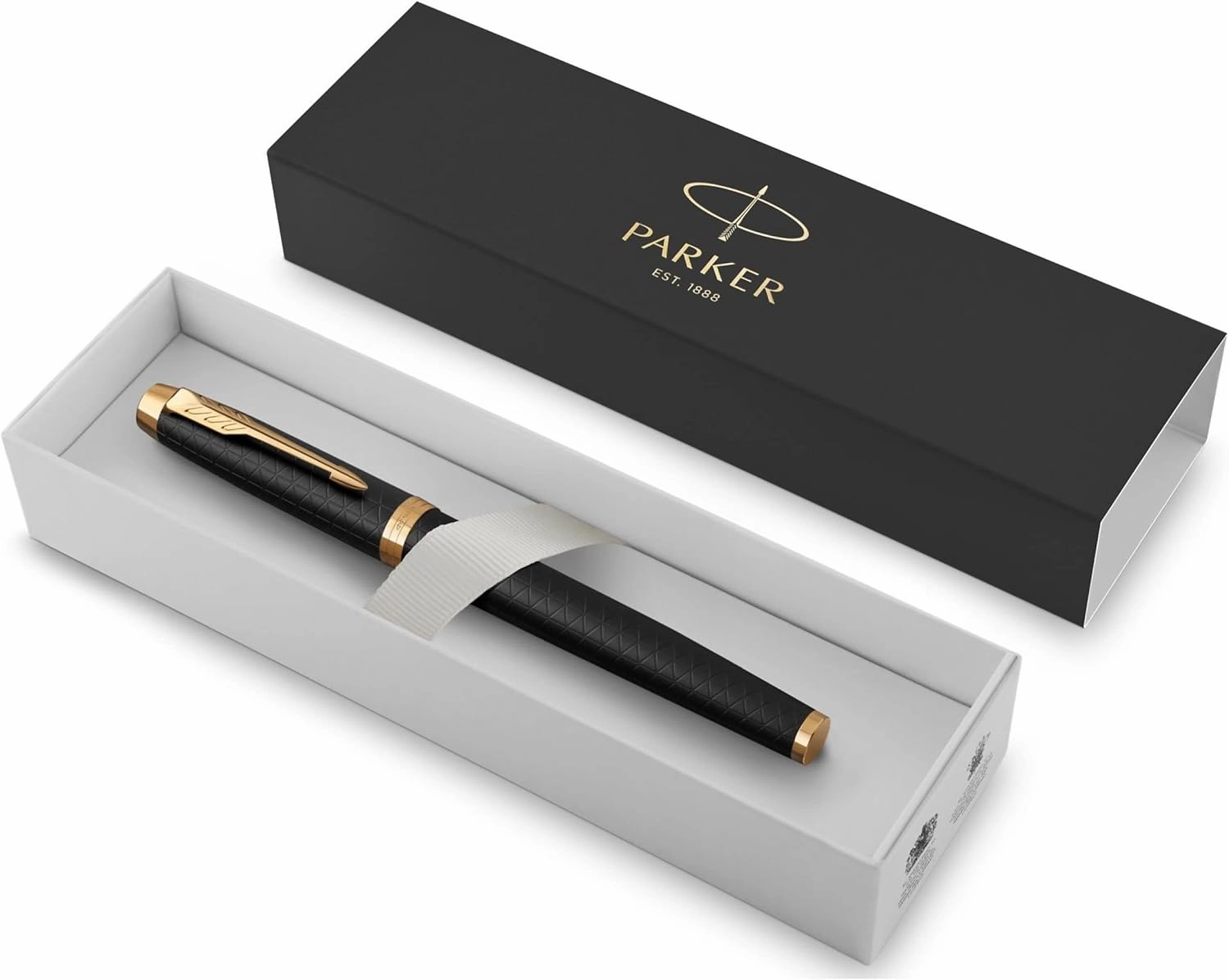 PARKER IM Fountain Pen, Premium Black, Medium Nib with Blue Ink Refill (1931653)