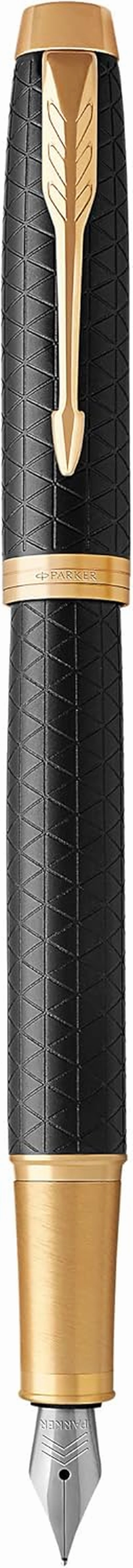 PARKER IM Fountain Pen, Premium Black, Medium Nib with Blue Ink Refill (1931653)