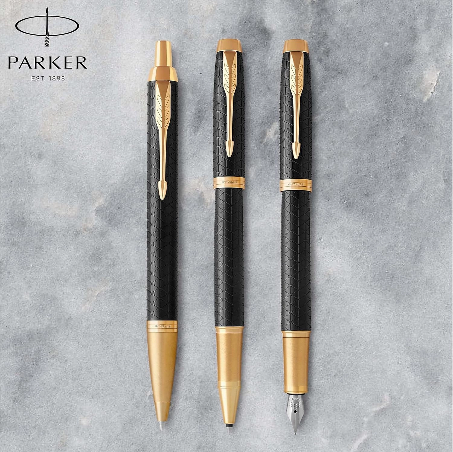 PARKER IM Fountain Pen, Premium Black, Medium Nib with Blue Ink Refill (1931653)