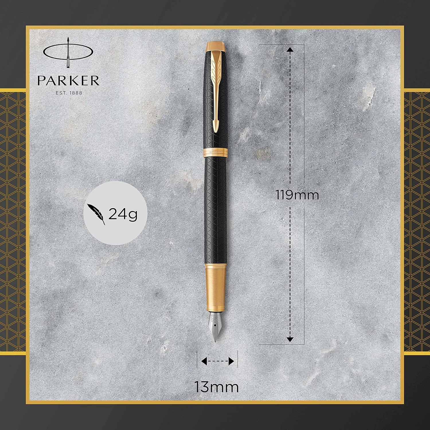PARKER IM Fountain Pen, Premium Black, Medium Nib with Blue Ink Refill (1931653)