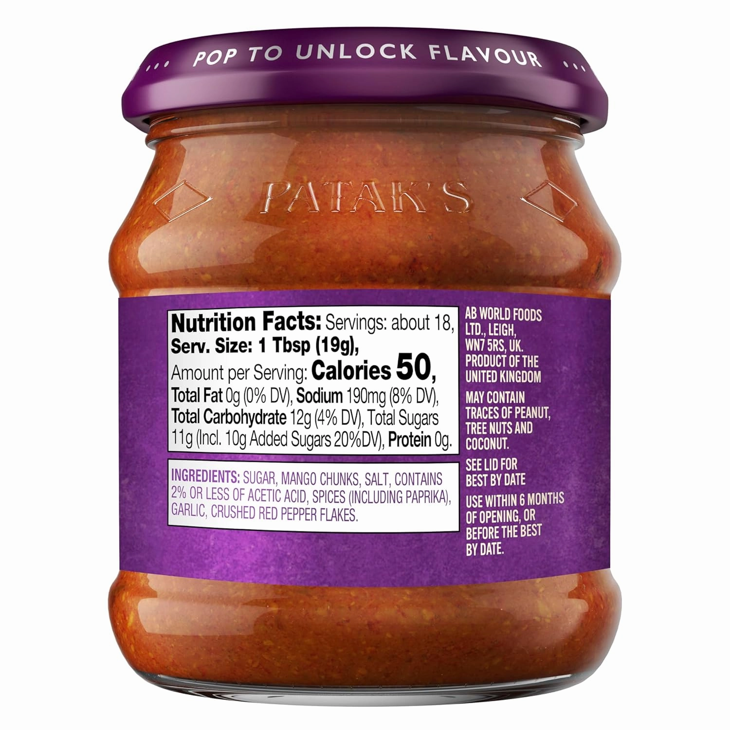 Patak's Hot Mango Chutney - 12 Oz (Pack of 3) With Mangos, Dried Red Chile, and Spices, No Artificial Flavors or Colors, Gluten Free, Vegetarian Friendly