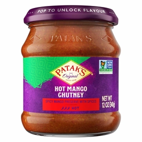 Patak's Hot Mango Chutney - 12 Oz (Pack of 3) With Mangos, Dried Red Chile, and Spices, No Artificial Flavors or Colors, Gluten Free, Vegetarian Friendly
