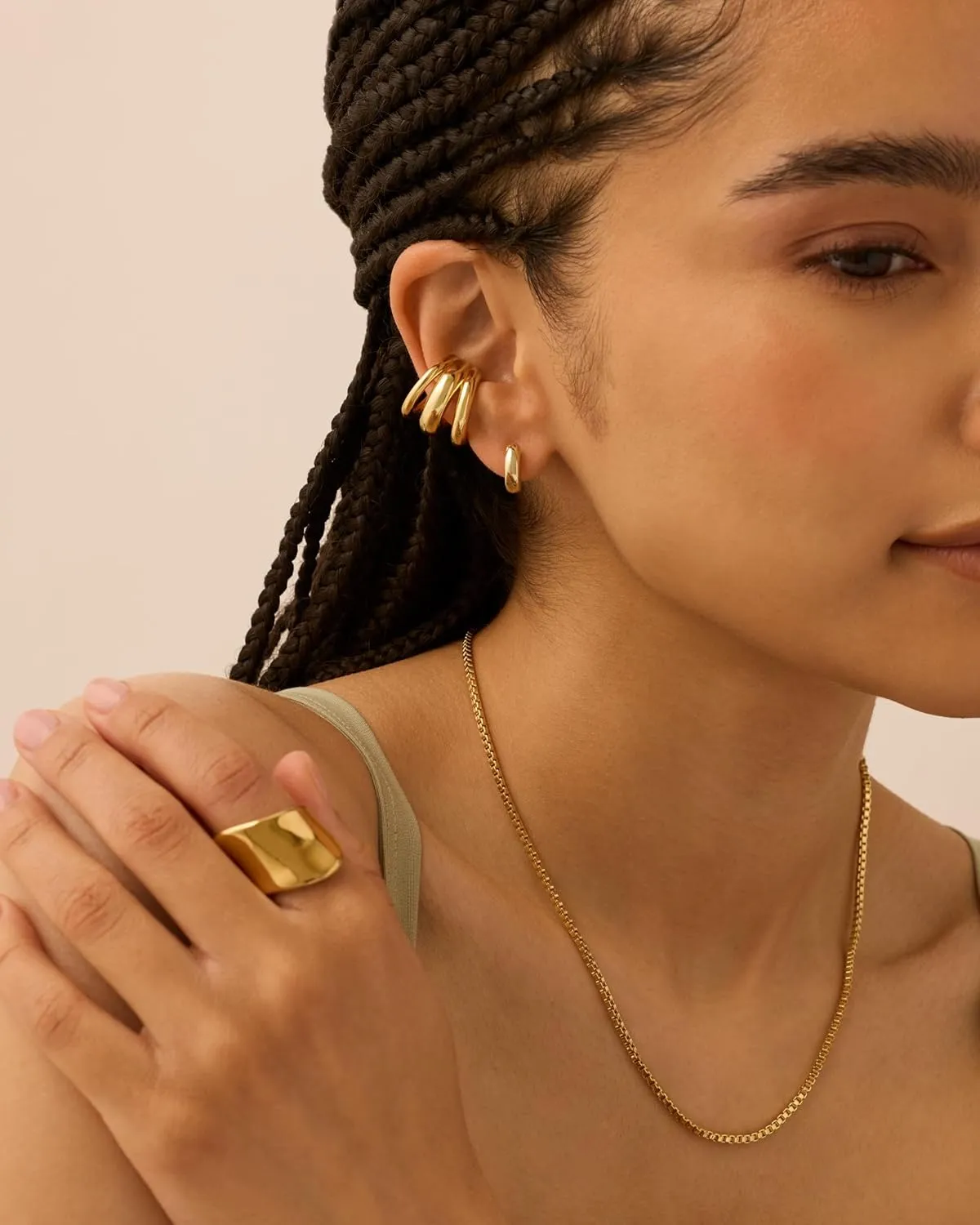 PAVOI 14K Gold Plated 925 Sterling Silver Round Huggie Ear Cuff Gold Earrings for Women | Clip On Cartilage Cuff Earrings