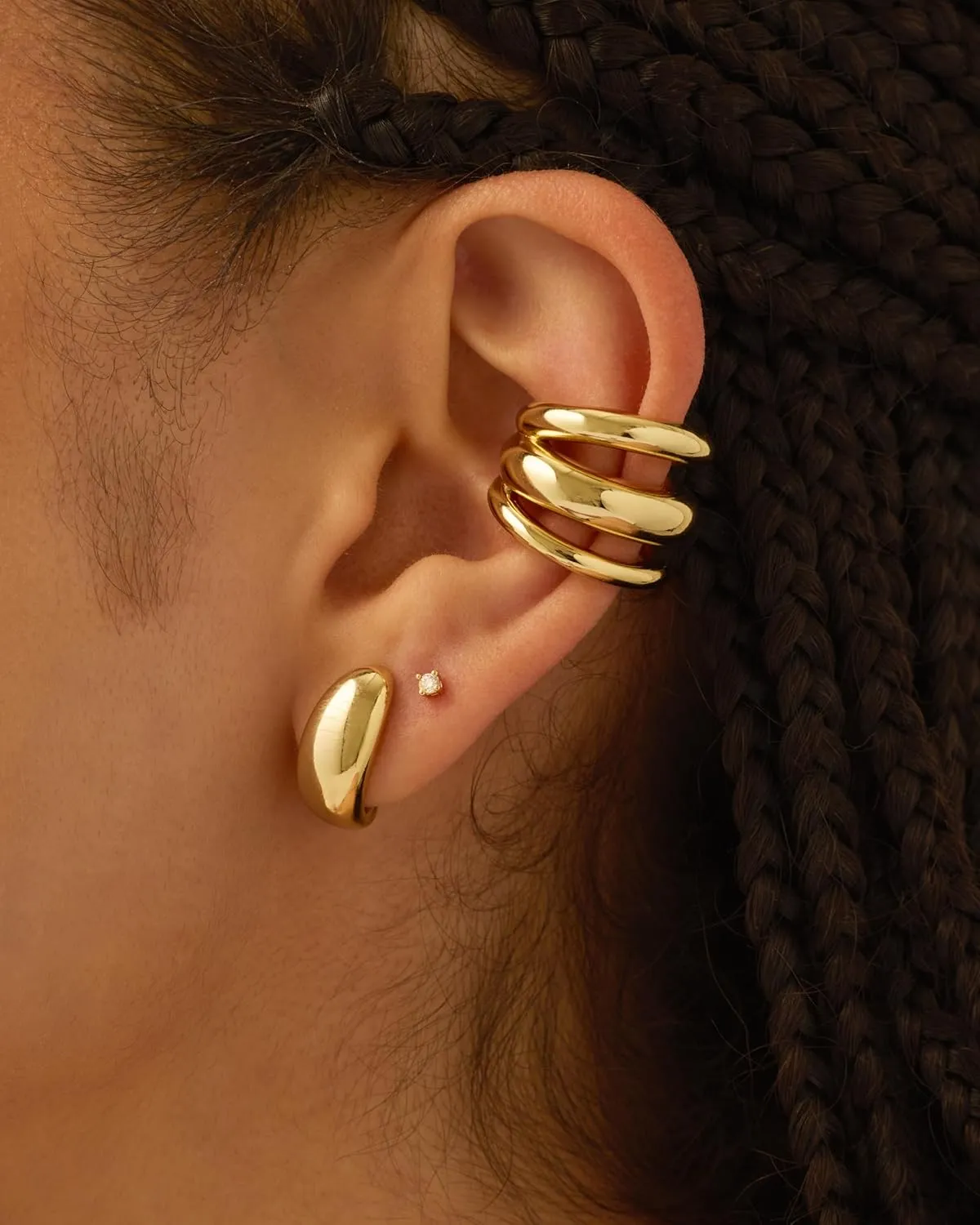 PAVOI 14K Gold Plated 925 Sterling Silver Round Huggie Ear Cuff Gold Earrings for Women | Clip On Cartilage Cuff Earrings