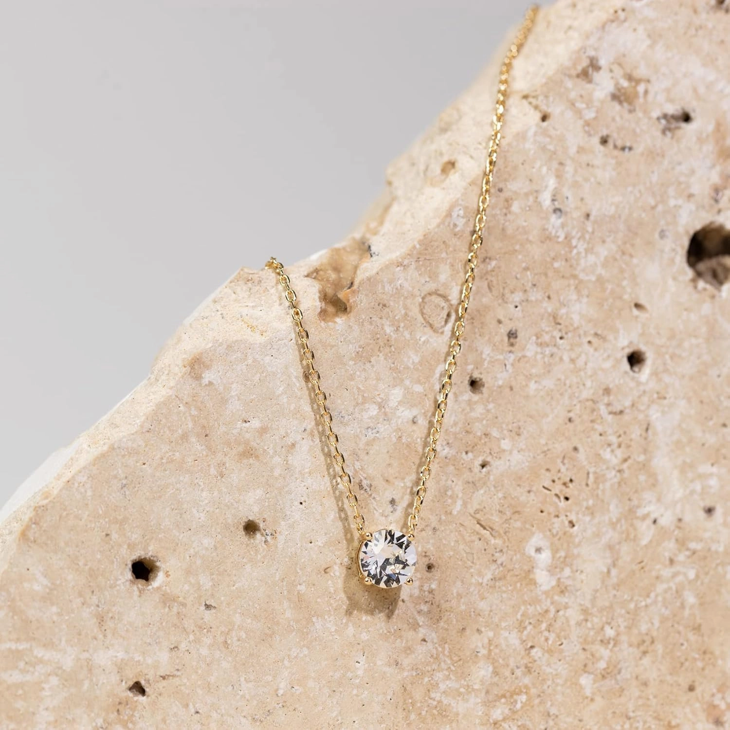 PAVOI 14K Gold Plated Crystal Solitaire 1.5 Carat (7.3mm) Cubic Zirconia Dainty Choker Necklace | Gold Necklaces for Women