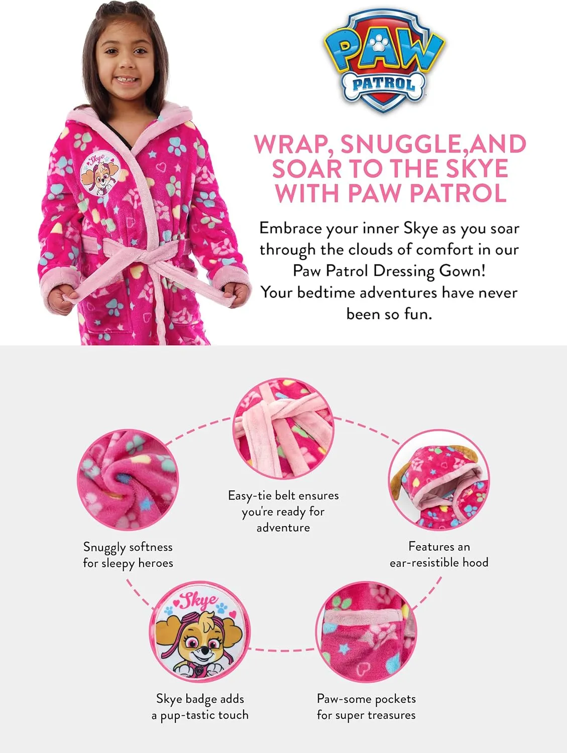 Paw Patrol Bath Robe | Skye Girls Bathrobe | Girls Robes | Official Merchandise
