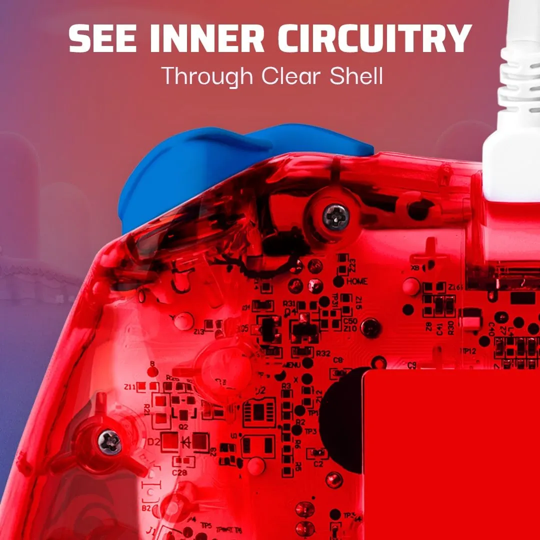 PDP Gaming Rock Candy Wired Power Nintendo Switch Pro Controller, Officially Licensed Lite/OLED Compatible Gamepad, Super Mario (Red)