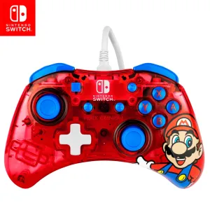 PDP Gaming Rock Candy Wired Power Nintendo Switch Pro Controller, Officially Licensed Lite/OLED Compatible Gamepad, Super Mario (Red)