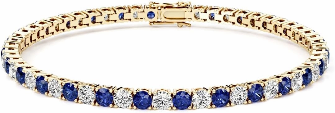 PEORA 14K Gold 6-9.50ctw Gemstone & Lab Grown Diamond Tennis Bracelet 3mm Round AAA Grade, 7 inches length