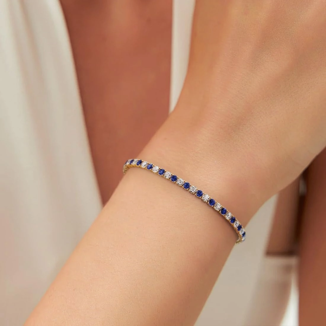 PEORA 14K Gold 6-9.50ctw Gemstone & Lab Grown Diamond Tennis Bracelet 3mm Round AAA Grade, 7 inches length