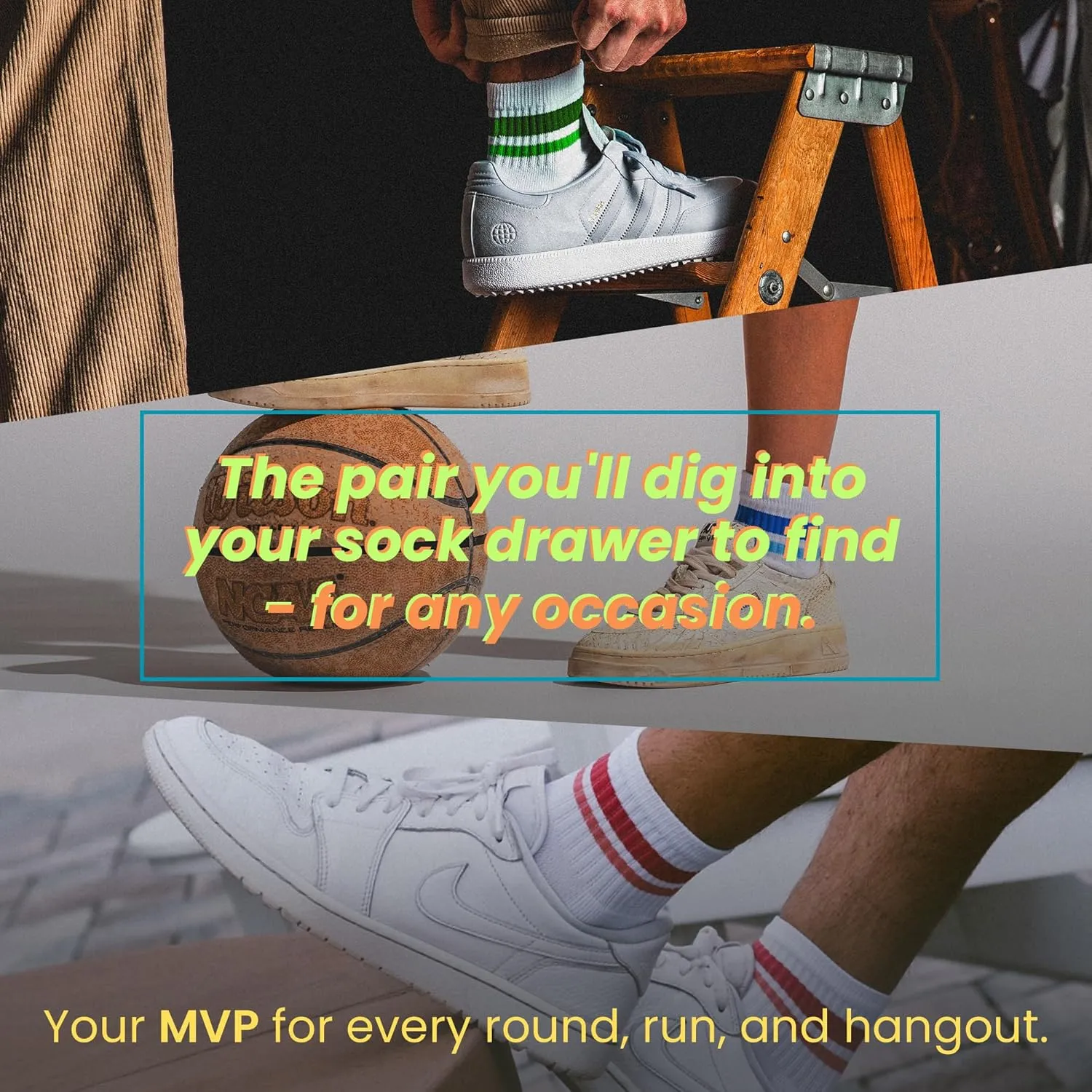 Performance Golf Socks – Premium Quarter-Height Socks with Bold Stripes, Cushioned & Breathable (Stripe 3-Pack)