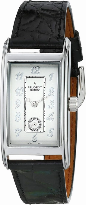 Peugeot Men's Classic Vintage Watch - Curved Stainless Steel Case with Genuine Leather Band