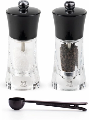 Peugeot Molene Salt & Pepper Mill Gift Set, 5.5-Inch, Black - With Stainless Steel Spice Scoop/Bag Clip (Salt & Pepper Mill Set)