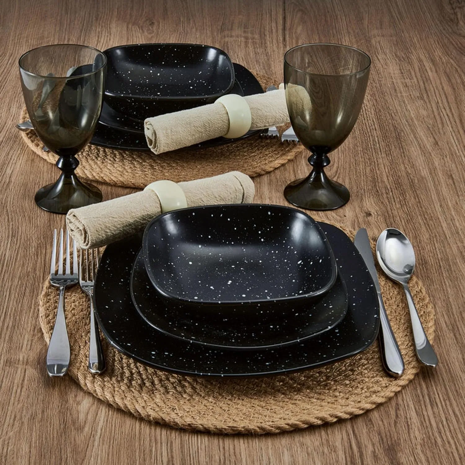 Pfaltzgraff Stella Square 12 Piece Dinnerware Plate and Bowl Set, Service for 4