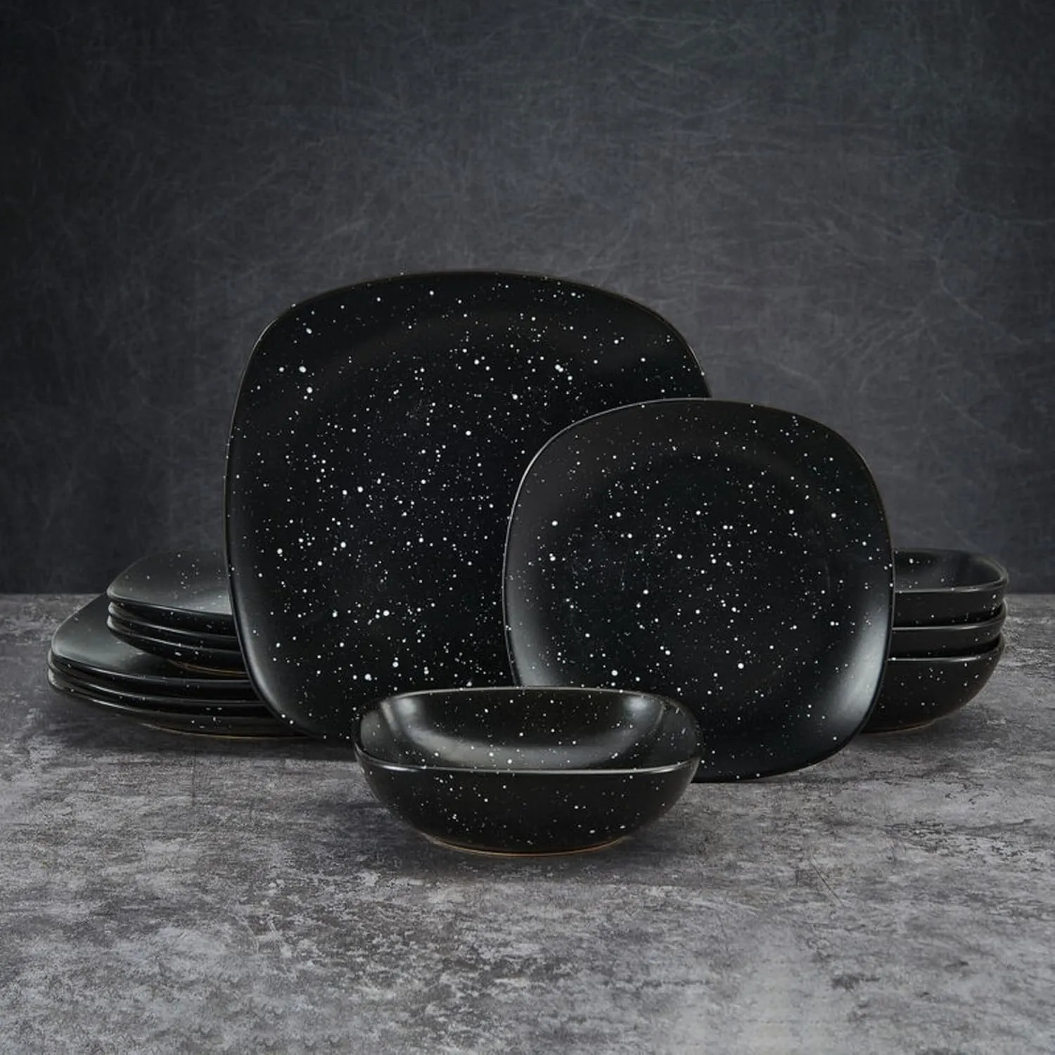 Pfaltzgraff Stella Square 12 Piece Dinnerware Plate and Bowl Set, Service for 4