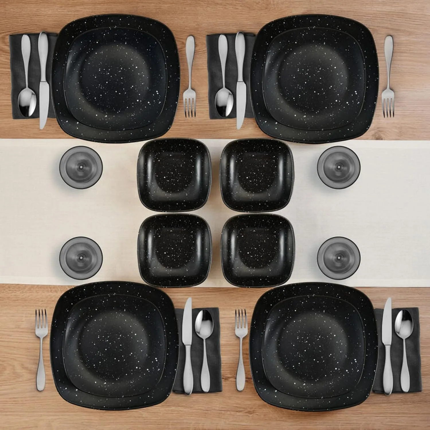 Pfaltzgraff Stella Square 12 Piece Dinnerware Plate and Bowl Set, Service for 4